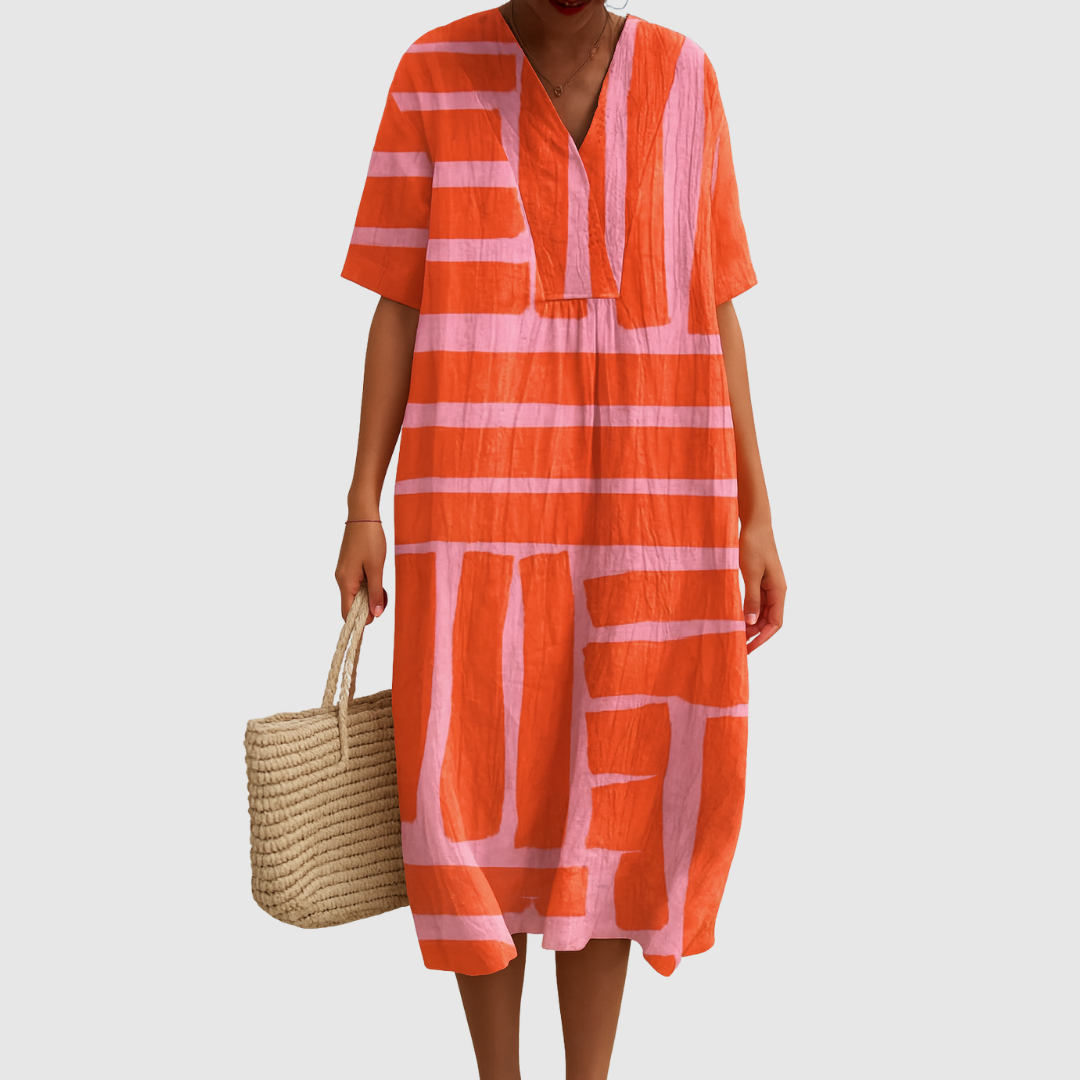 Zara | Women's Striped Sky Midi Dress with V-Neck