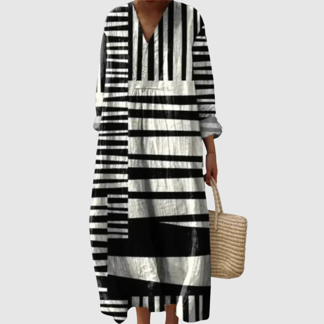 Leah | Women's Striped Relaxed Linework Mini Dress