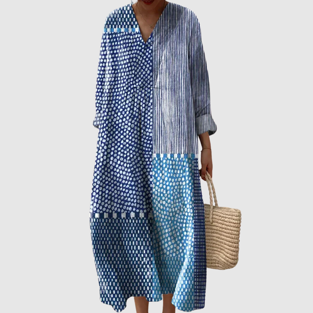Luna | Women's Relaxed Wave Midi Dress with V-Neck