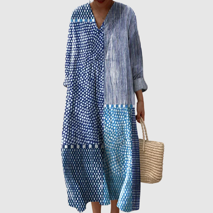 Luna | Women's Relaxed Wave Midi Dress with V-Neck