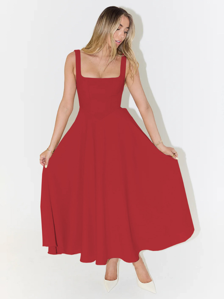 Scarlett | Women's Classic Midi Dress with Square Neck