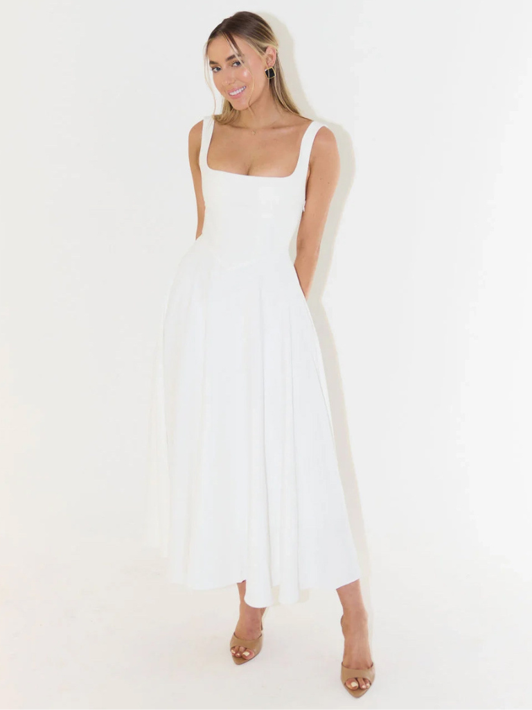 Scarlett | Women's Classic Midi Dress with Square Neck