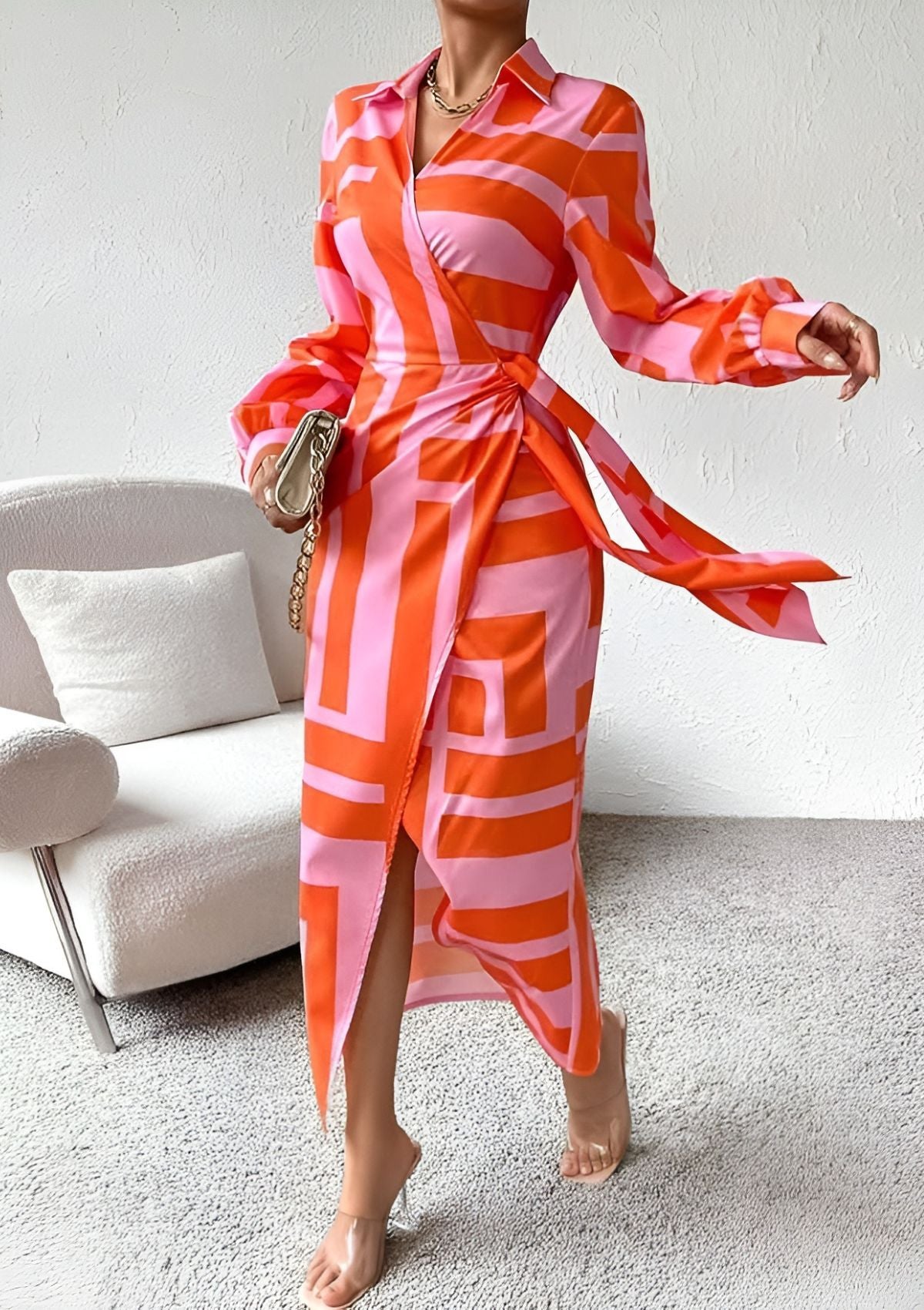 Christiana | Women's Cross-Over Printed Midi Dress