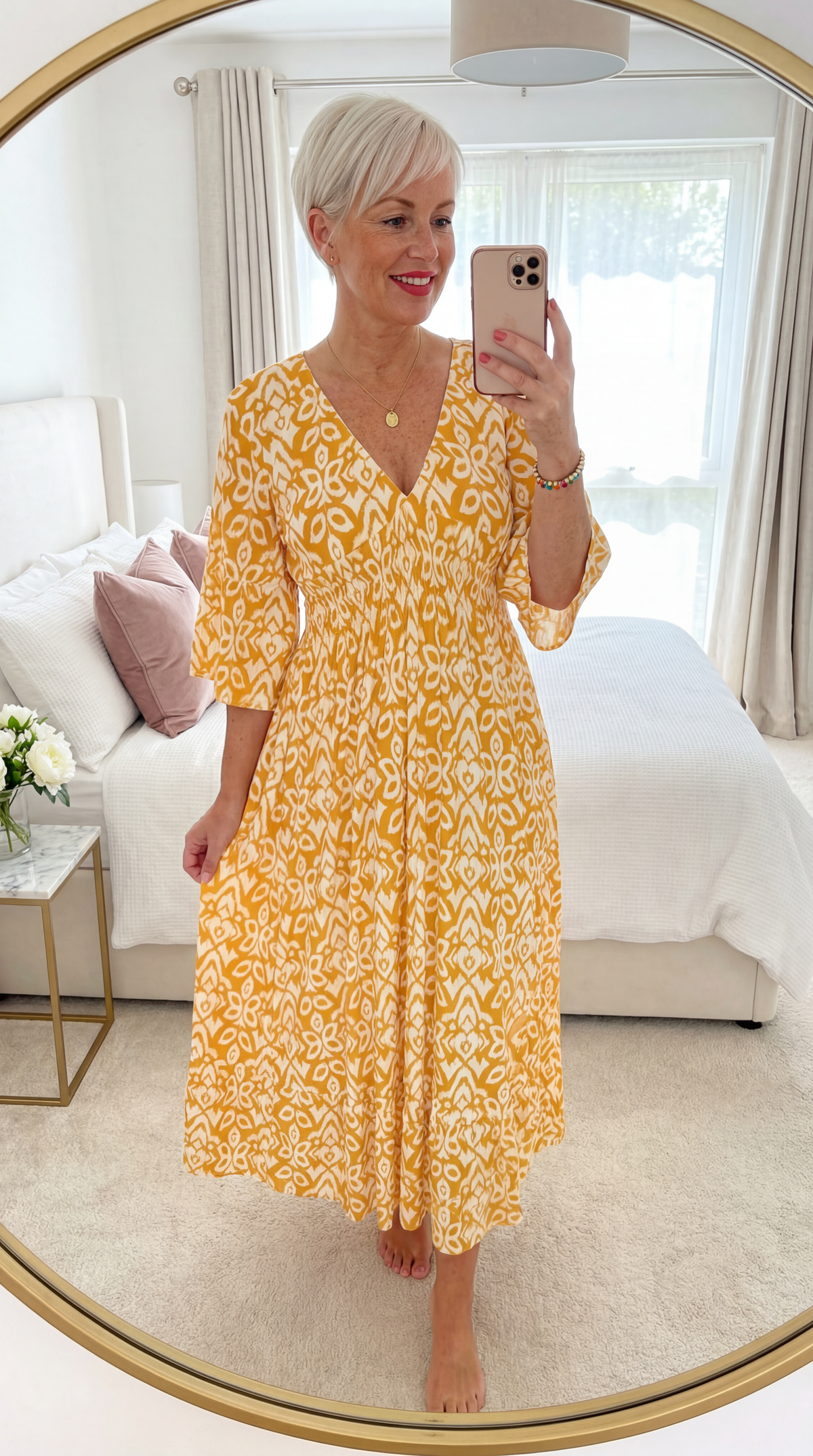 Women's Bohemian Midi Dress by Selene with V-Neck