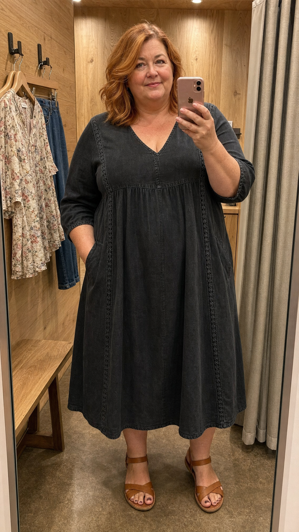 Women's Antonia A-Line Maxi Dress with 3/4 Sleeves and Pockets