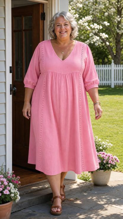 Women's Antonia A-Line Maxi Dress with 3/4 Sleeves and Pockets