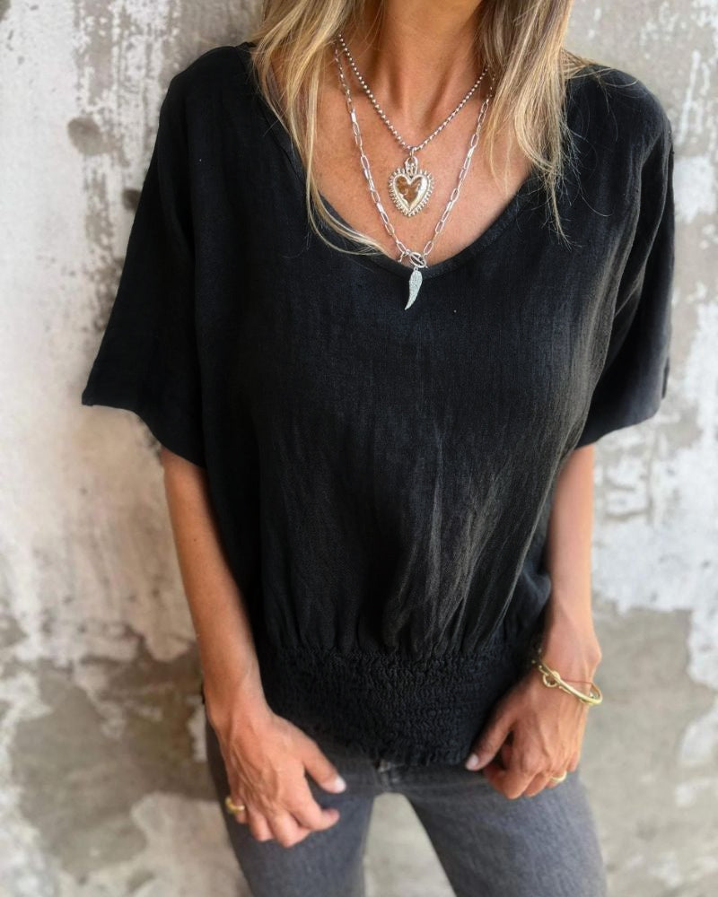 Jenny | Women's Relaxed Summer Top with V-Neck and Short Sleeve