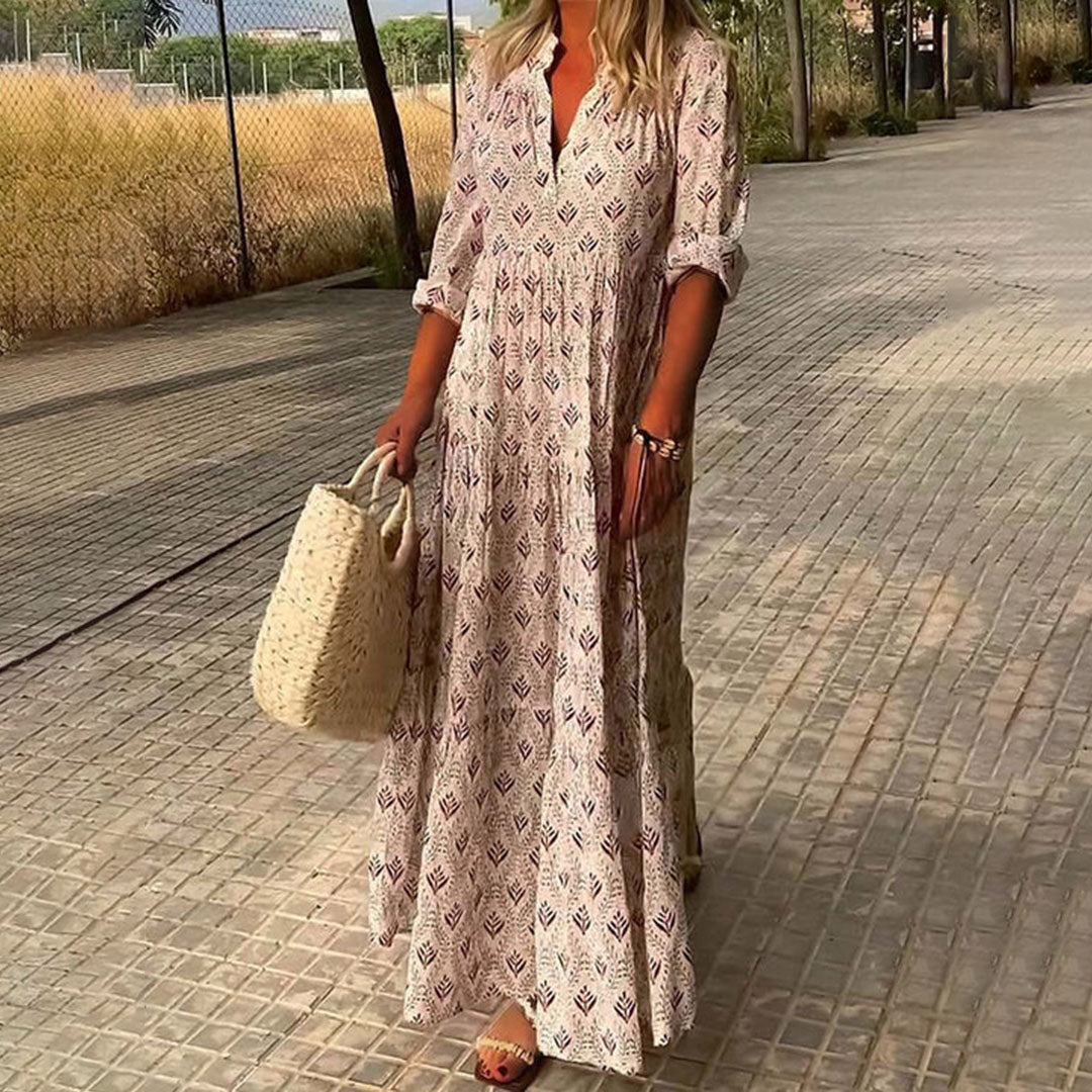 Clarissa | Women's Chic Boho Maxi Dress with V-Neck