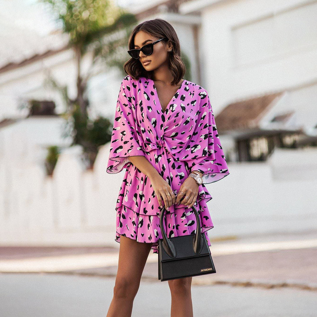 Lola | Women's Mini Dress with V-Neck, Floral Print, and Ruffle