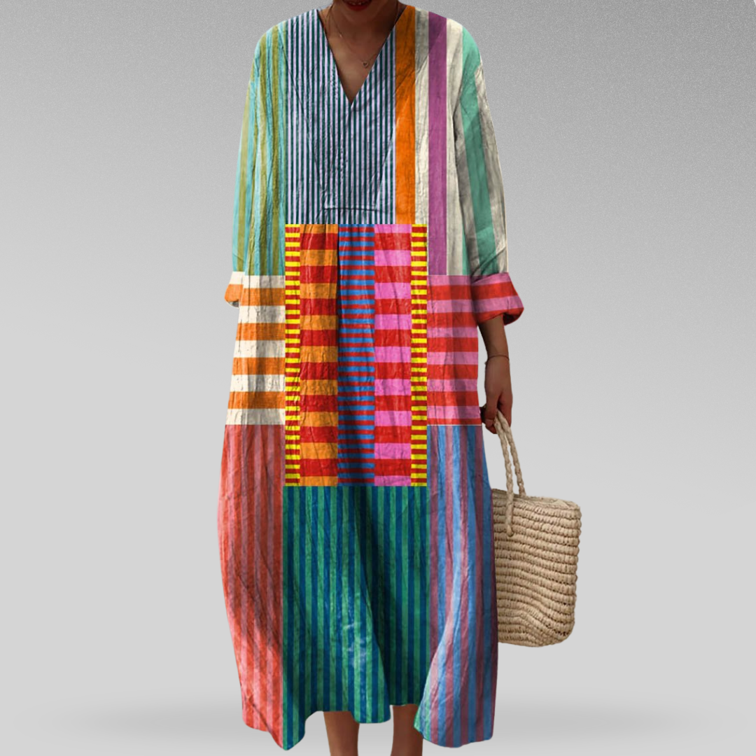 Lia | Women's Maxi Dress with V-Neck and Long Sleeves