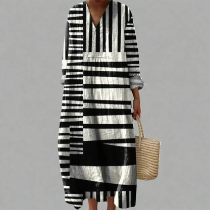 Leah | Women's Striped Relaxed Linework Mini Dress