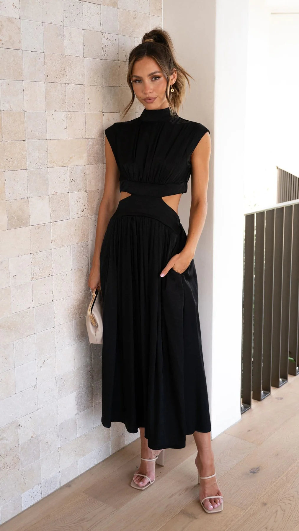 Quincy | Women's Midi Dress with Cut-Out and Pockets