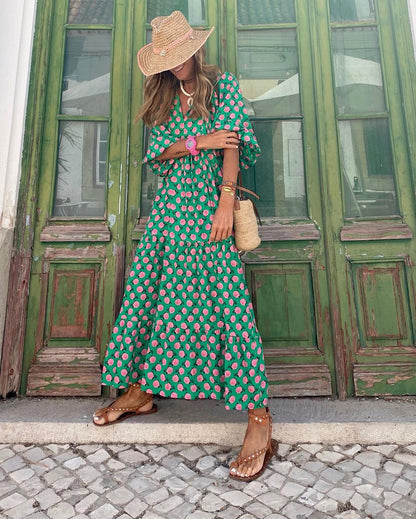 Fleur | Women's Bohemian Maxi Dress with V-Neck