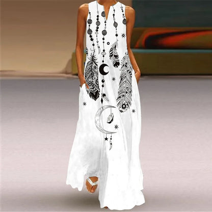 Women's Aurelia A-Line Maxi Dress with Floral Butterfly Design and Pockets
