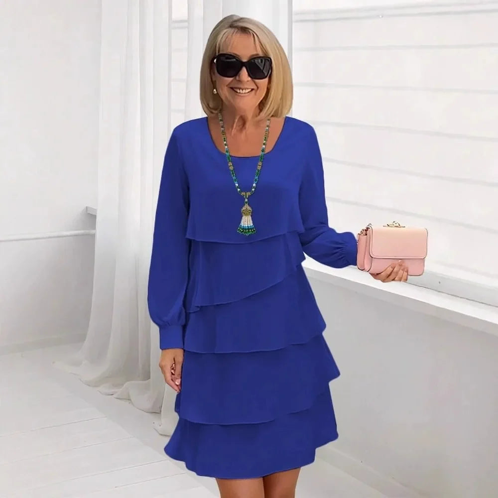 Margaret | Women's Elegant Comfort Ruffle Mini Dress Long Sleeve