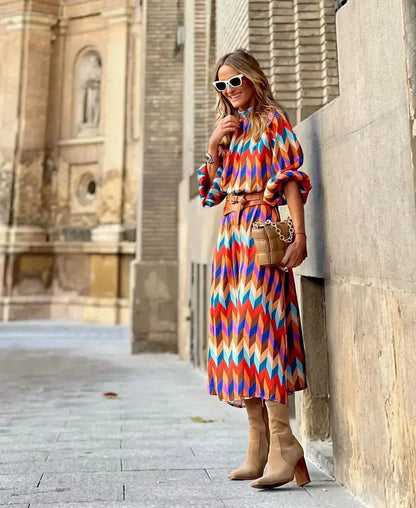 Cassandra | Women's Relaxed Vibrant Geometric Maxi Dress