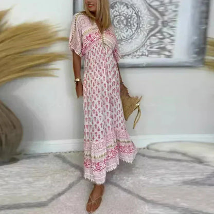 Women's V-Neck Short Sleeve Maxi Dress