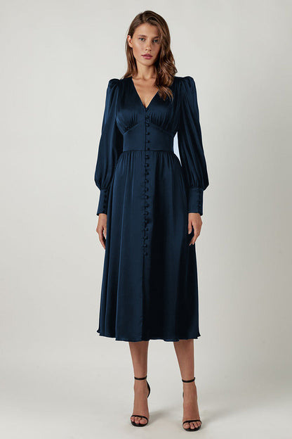 Arya | Women's V-Neck Midi Dress with Buttons