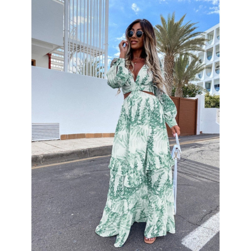 Alazne | Women's Elegant Maxi Dress with Refined Cutouts and Cut-Out