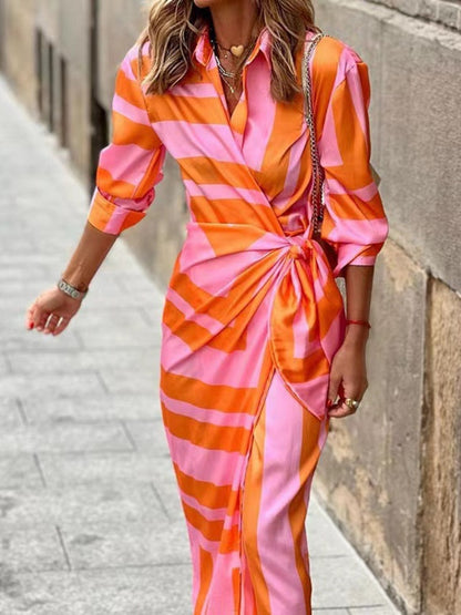 Clarissa | Women's Striped Midi Shirt Dress