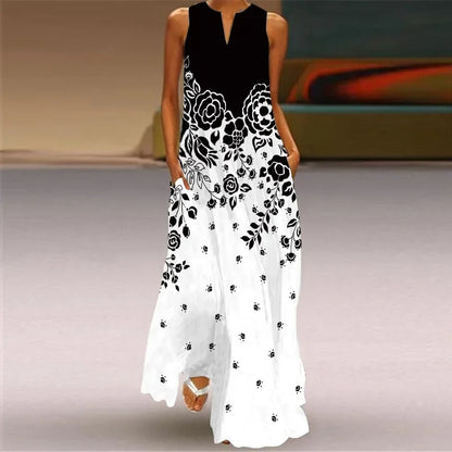 Women's Aurelia A-Line Maxi Dress with Floral Butterfly Design and Pockets