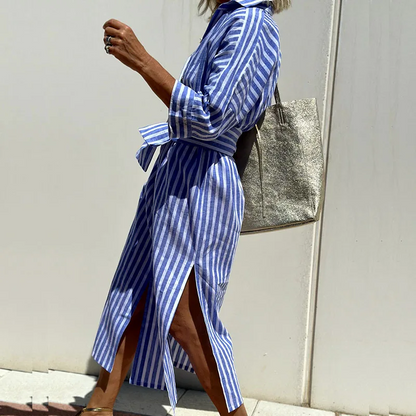 Cerys | Women's Elegant Striped Shirt Midi Dress