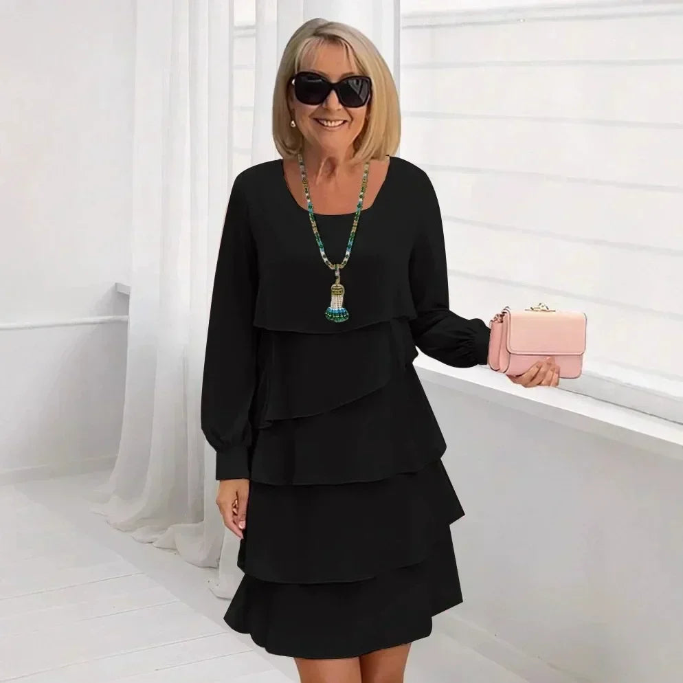 Margaret | Women's Elegant Comfort Ruffle Mini Dress Long Sleeve
