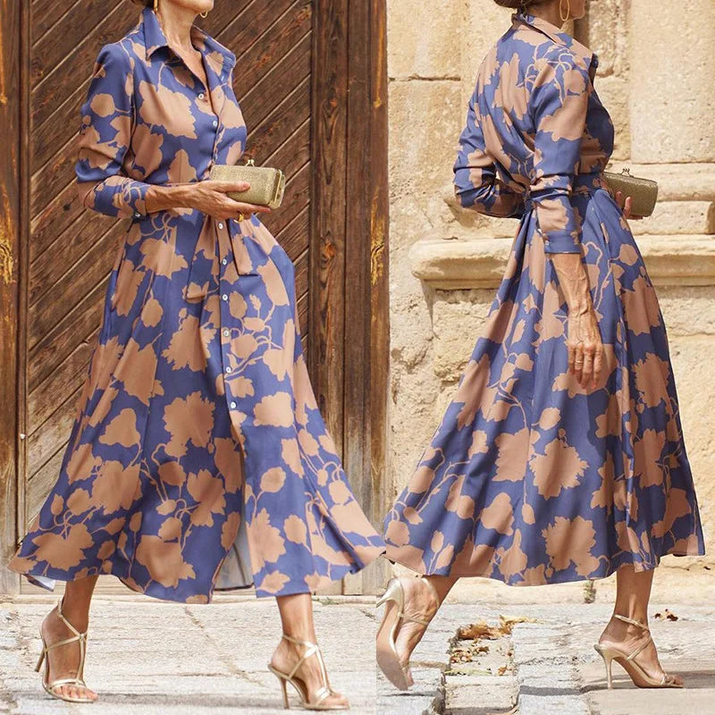 Floriza | Women's Floral Classic Shirt Style Midi Dress