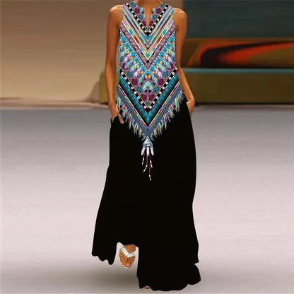 Women's Aurelia A-Line Maxi Dress with Floral Butterfly Design and Pockets