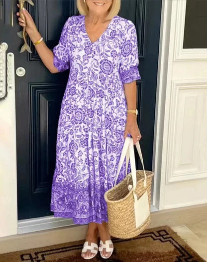 Cathy | Women's Elegant Floral Maxi Dress with V-Neck
