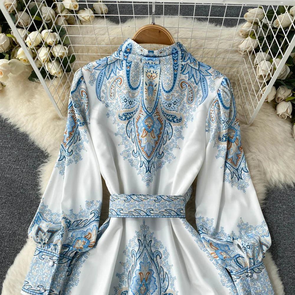 Women's Floral A-Line Maxi Dress with Belt