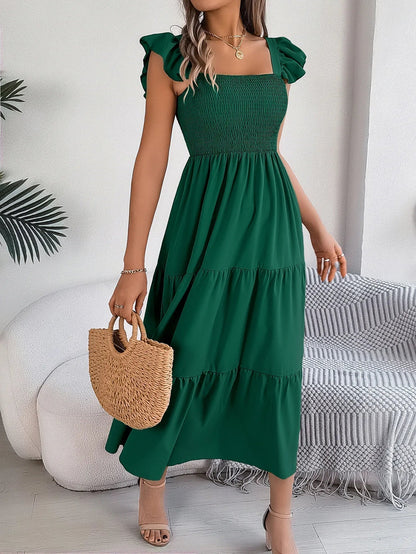 Yessa | Women's Elegant Tiered Midi Dress with Ruffle Detail and Smocking