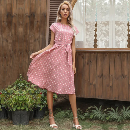Beth | Women's Polka Bloom Midi Dress with Cap Sleeve