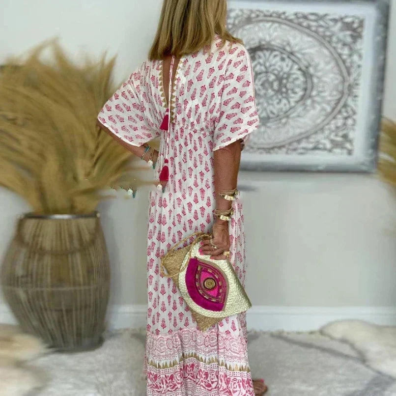Women's V-Neck Short Sleeve Maxi Dress