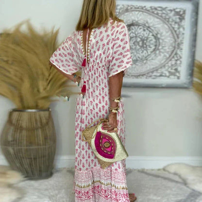 Women's V-Neck Short Sleeve Maxi Dress