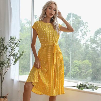 Beth | Women's Polka Bloom Midi Dress with Cap Sleeve