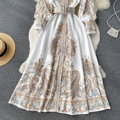 Women's Floral A-Line Maxi Dress with Belt
