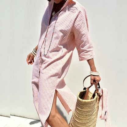 Cerys | Women's Elegant Striped Shirt Midi Dress