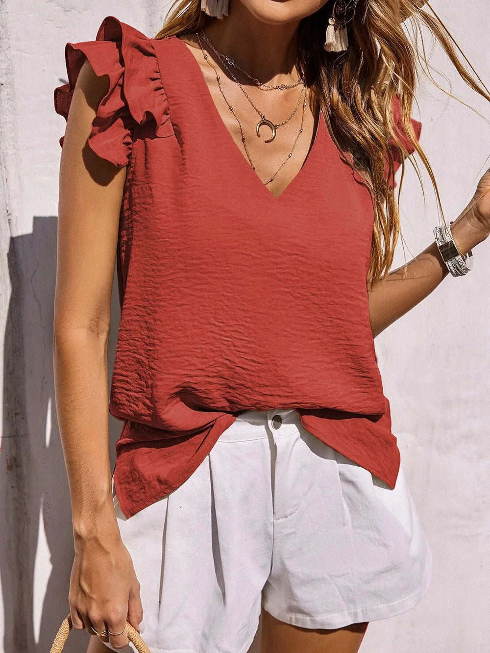 Lynette | Women's Relaxed Playful Ruffle Sleeve Summer Top