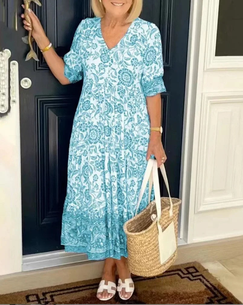 Cathy | Women's Elegant Floral Maxi Dress with V-Neck