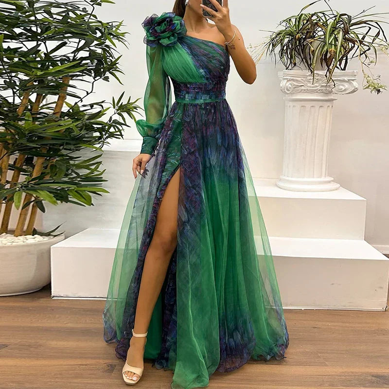 Sienna | Women's Trendy One Shoulder Print Maxi Dress