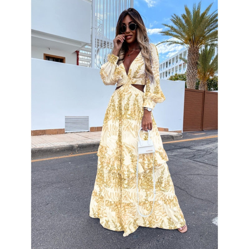 Alazne | Women's Elegant Maxi Dress with Refined Cutouts and Cut-Out
