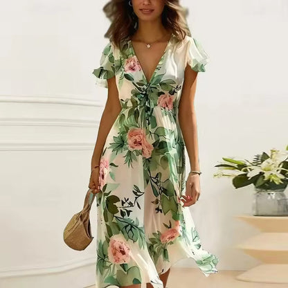 Nirella | Women's Floral Breeze Midi Dress with Ruffle Detail