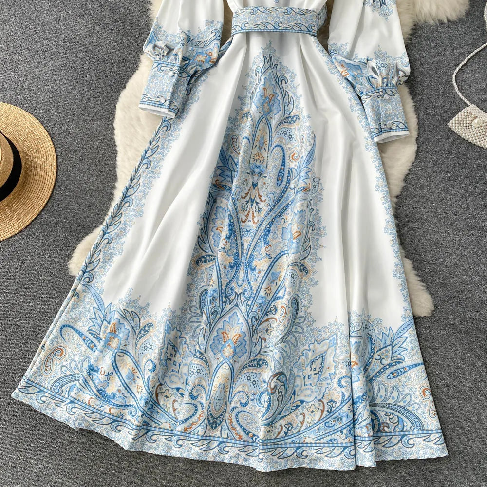 Women's Floral A-Line Maxi Dress with Belt