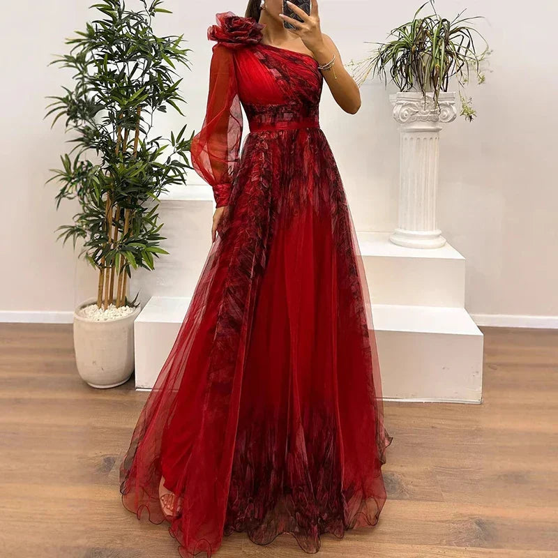 Sienna | Women's Trendy One Shoulder Print Maxi Dress