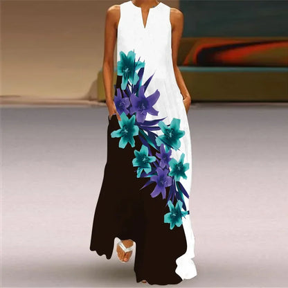 Women's Aurelia A-Line Maxi Dress with Floral Butterfly Design and Pockets