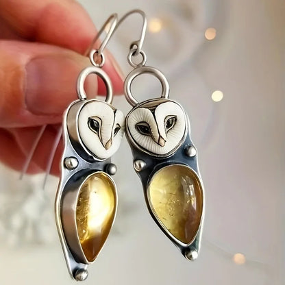 Boho Owl Drop Earrings, Hypoallergenic Design for Sensitive Ears