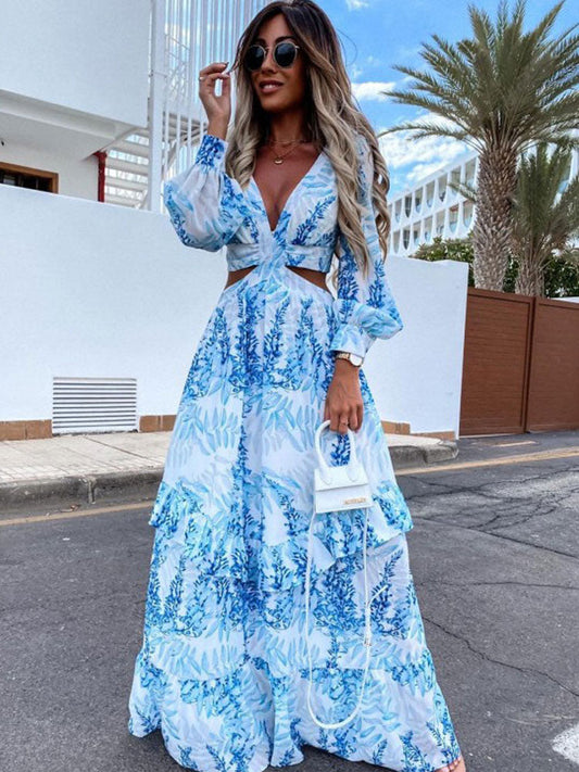 Alazne | Women's Elegant Maxi Dress with Refined Cutouts and Cut-Out