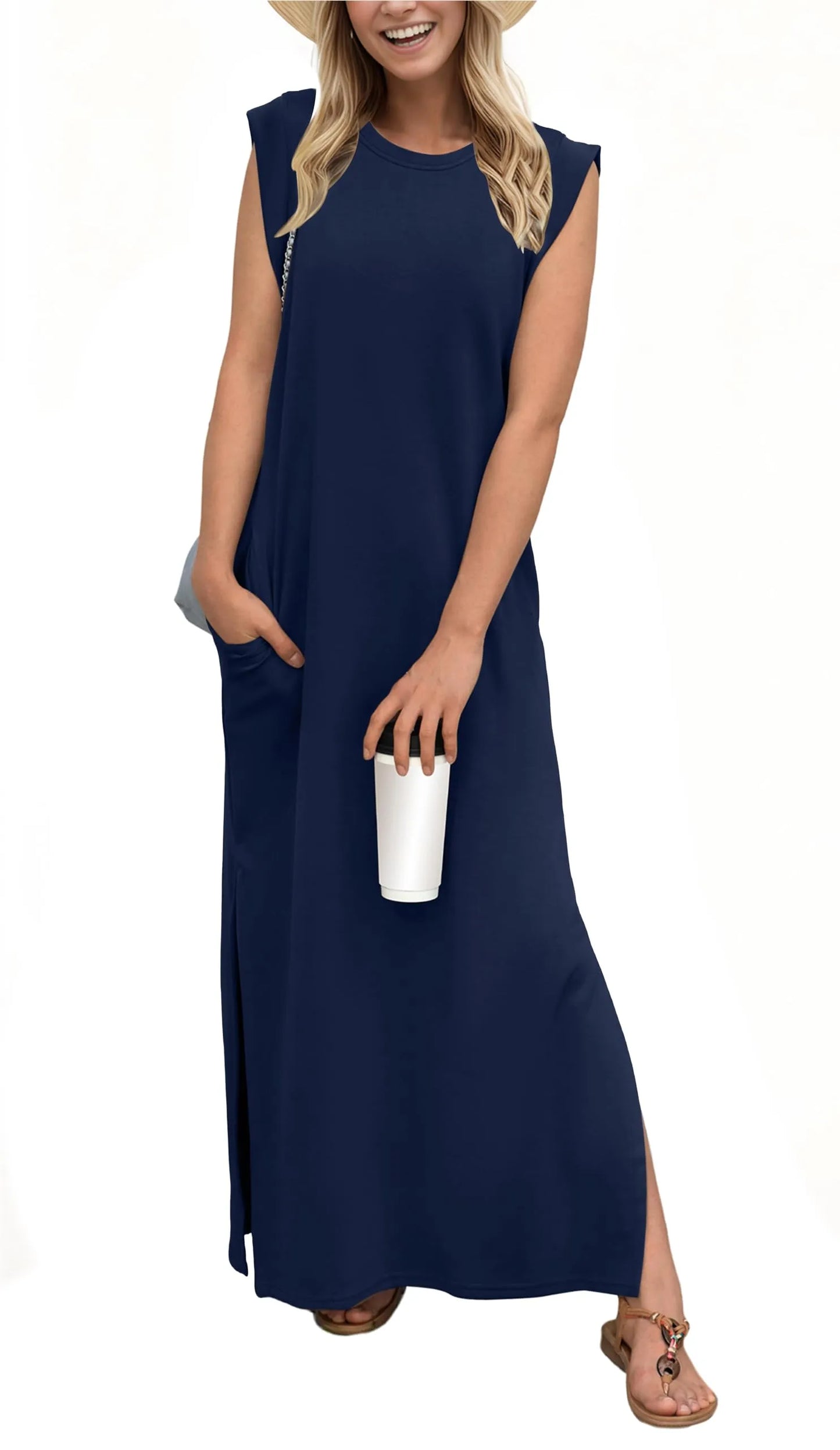 Denise | Women's Casual Loose Split Wrinkle-Free Maxi Dress with Pockets