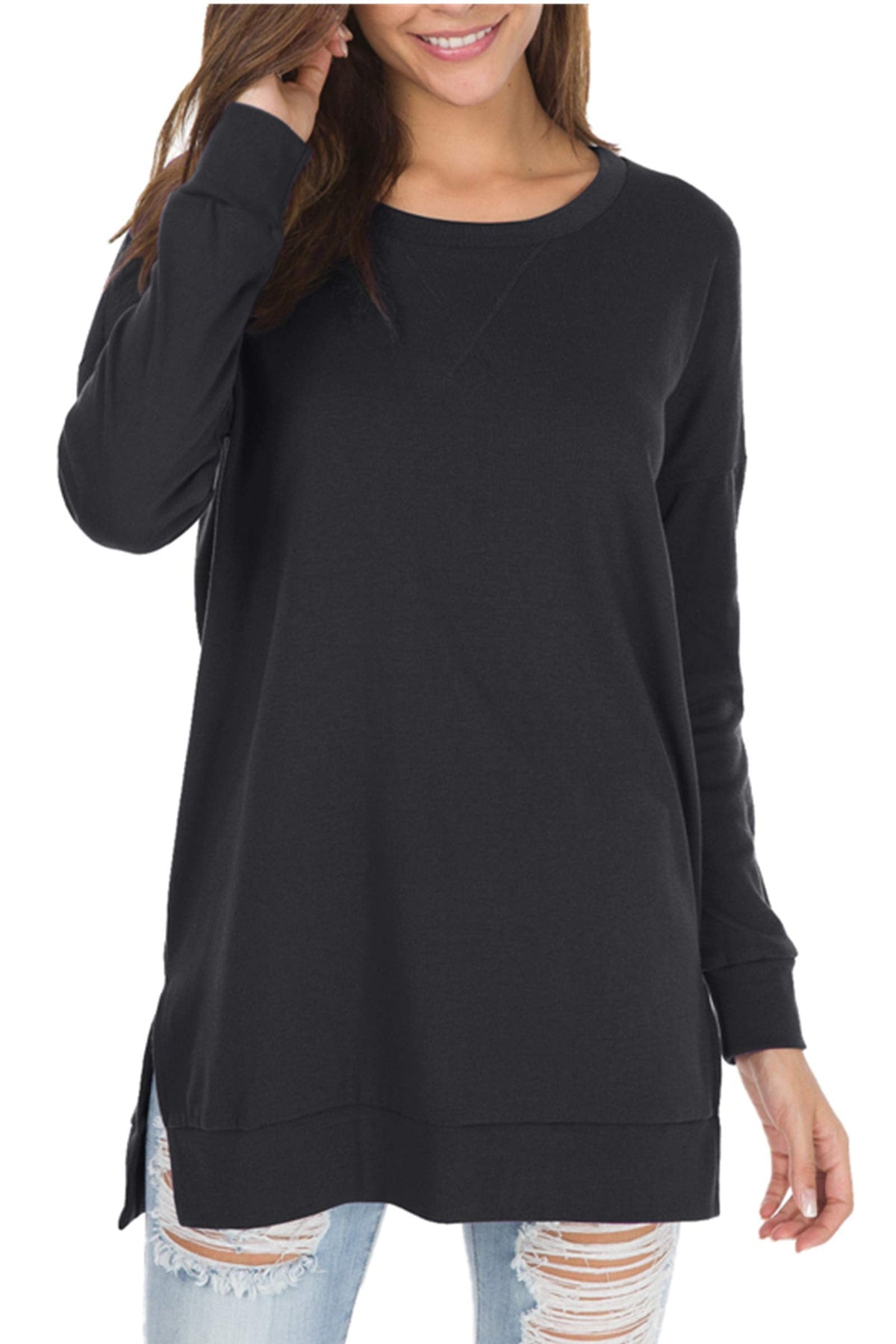 Violet | Women's Longline Long-Sleeved Side Slit Loose Top